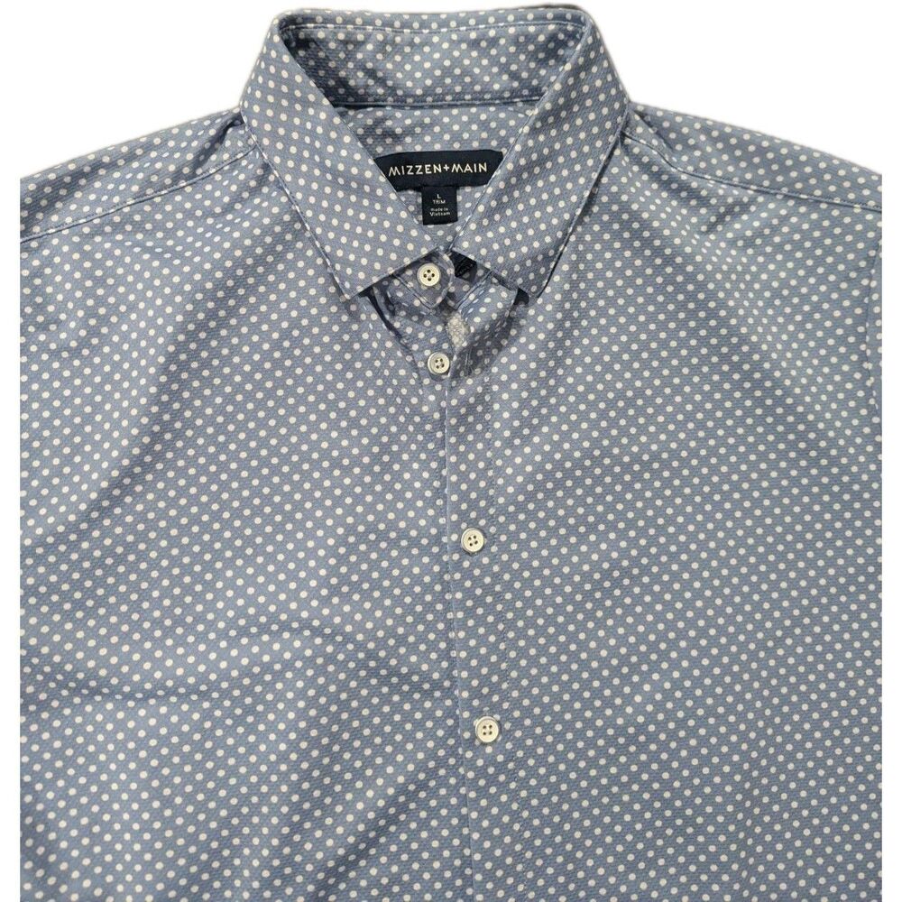 Mizzen + Main Shirt Mens Large Trim Blue Geometric Button Up Performance Casual